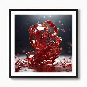 Prompt details  ultra detailed shot of a shattering sculpture made of red glass in a female shape, full body zoomed, ((red glitter floating  Art Print