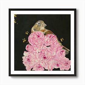 Bird And Peonies Art Print