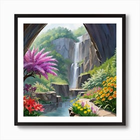 Waterfall In The Garden Art Print