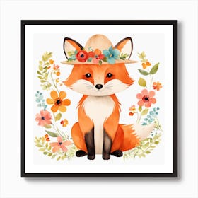 Floral Baby Fox Nursery Illustration (24) 1 Art Print