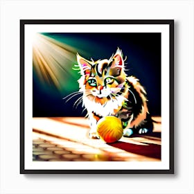 Cat Playing With A Ball Art Print