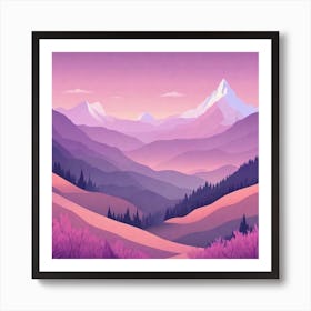 Misty mountains background in purple tone 48 Art Print