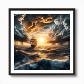 Ship in Stormy Sea Art Print