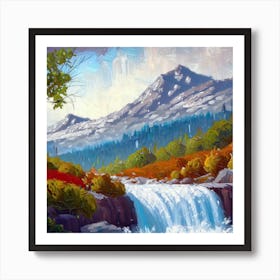 Waterfall in the mountains with stunning nature 6 Art Print