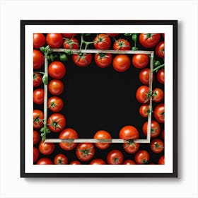 Frame Of Tomatoes On Black Background Art Print