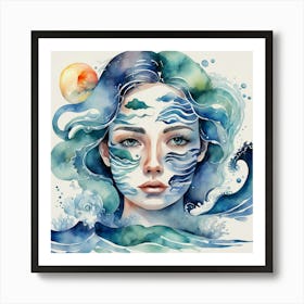 Watercolor Of A Woman With Waves Art Print