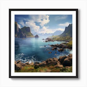 Landscape With Mountains And Water Art Print