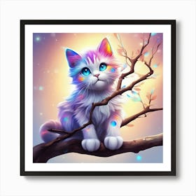 Cute Cat On A Tree Branch Art Print