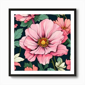 Pink Petals in the Night  pen spark Art Print