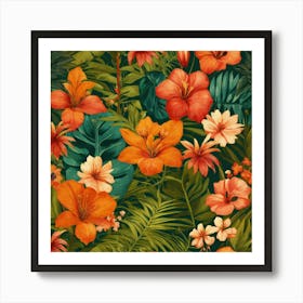 Tropical Flowers Seamless Pattern 2 Art Print