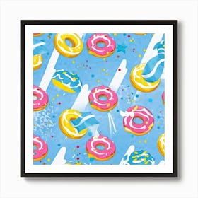 Abstract Happy Shower Scene Seamless Paper Design Featuring A Geometric Pattern Of Donuts With Ribb (5) Art Print