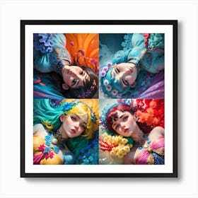 Four Girls With Colorful Hair 1 Art Print