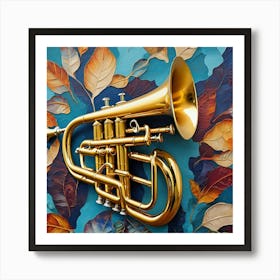 Trumpet On A Blue Background Art Print