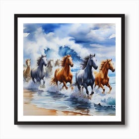 Horses On The Beach 1 Art Print