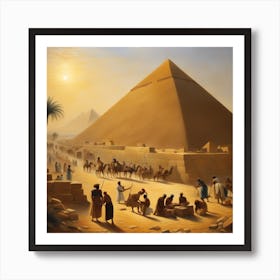 An Oil Painting Of Pharoh People Constructing Pyra Art Print