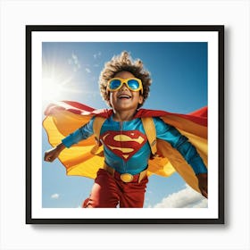 A Dynamic Superhero Costume Clad Business Leader Soaring Through A Bright Summer Sky Their Cape Rip (1) Art Print