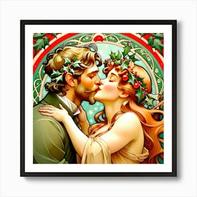 Mistletoe Kissing Art Print