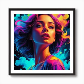 Girl With Colorful Hair Art Print