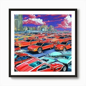 Cars In A Parking Lot Art Print