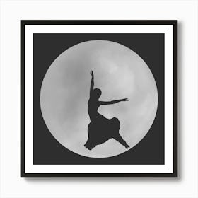 Minimalist Black and White Full Moon Silhouette with Female Dancer - Empowerment - Moon Magic 1 Art Print