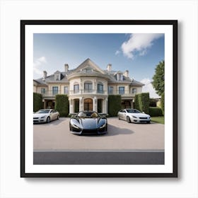 Luxury Cars Parked under a Million Dollar Mansion! Art Print
