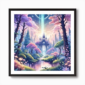 A Fantasy Forest With Twinkling Stars In Pastel Tone Square Composition 242 Art Print