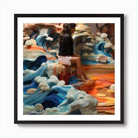 Woman Sits On A Wave Art Print