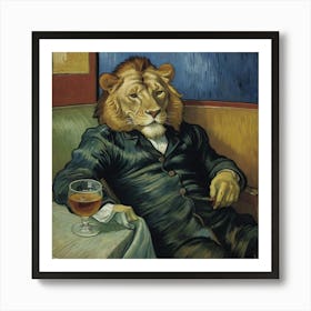 Lion With A Glass Of Wine Art Print