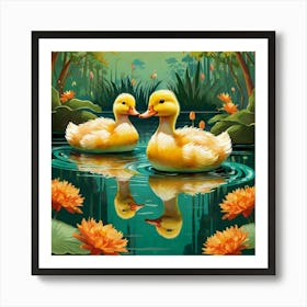 Ducks In The Pond 19 Art Print