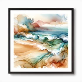 Alcohol Ink Sandy Beach and Surf Art Print