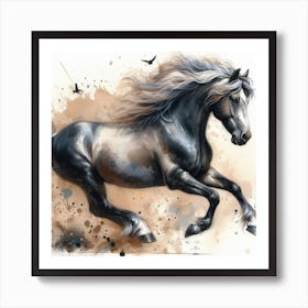 Horse In Motion, Horse Watercolour Art Print 1 Art Print