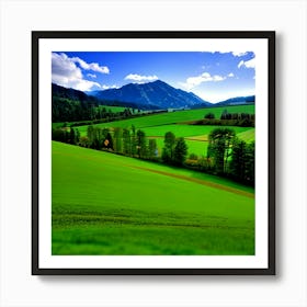 Green Field With Mountains Art Print