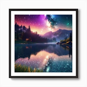 Night Sky Over Lake 9 Art Print