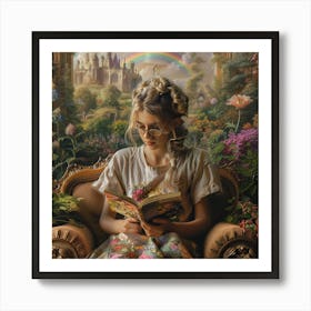 Fairytale Girl Reading A Book Art Print