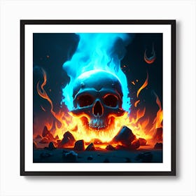 Skull In Flames Art Print