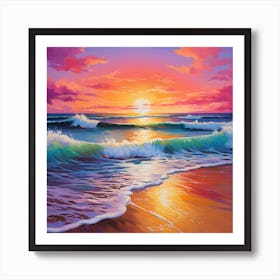 Beach at Sunset Art Print