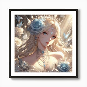 Anime Girl With Flowers 1 Art Print