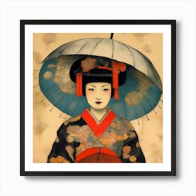 Dadaism Art, Japanese woman with an umbrella Art Print