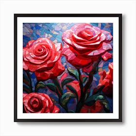 Red Roses On A Mosaic Background Art Print