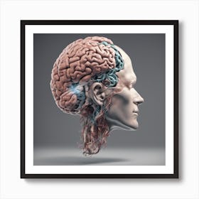 Human Head With Brain Art Print