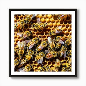 Bees On Honeycomb Art Print