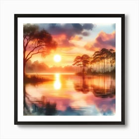 Watercolor Of Sunset Art Print