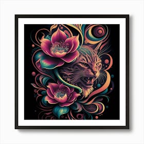 Psychedelic Cat Art Print