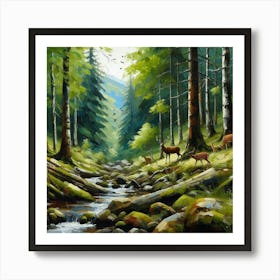 Deer In The Forest, Acrylic Painting Style 3 Art Print