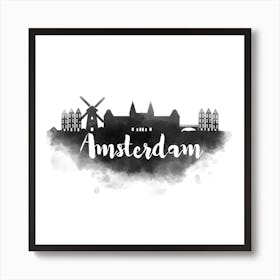 Watercolor Amsterdam Skyline Art Print