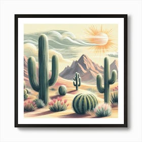 Illustration cactus in the desert Art Print