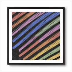 Black Paper Thick Pastel Crayon Lines In Differ Art Print