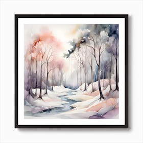 Watercolor Winter Landscape Art Print