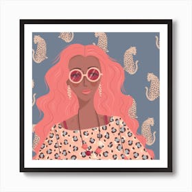 Girl With Pink Hair Art Print