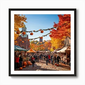 A Quaint Rustic Autumn Festival Scene Where The Dance Of Fiery Oranges Rich Yellows And Deep Reds (2) 1 Art Print